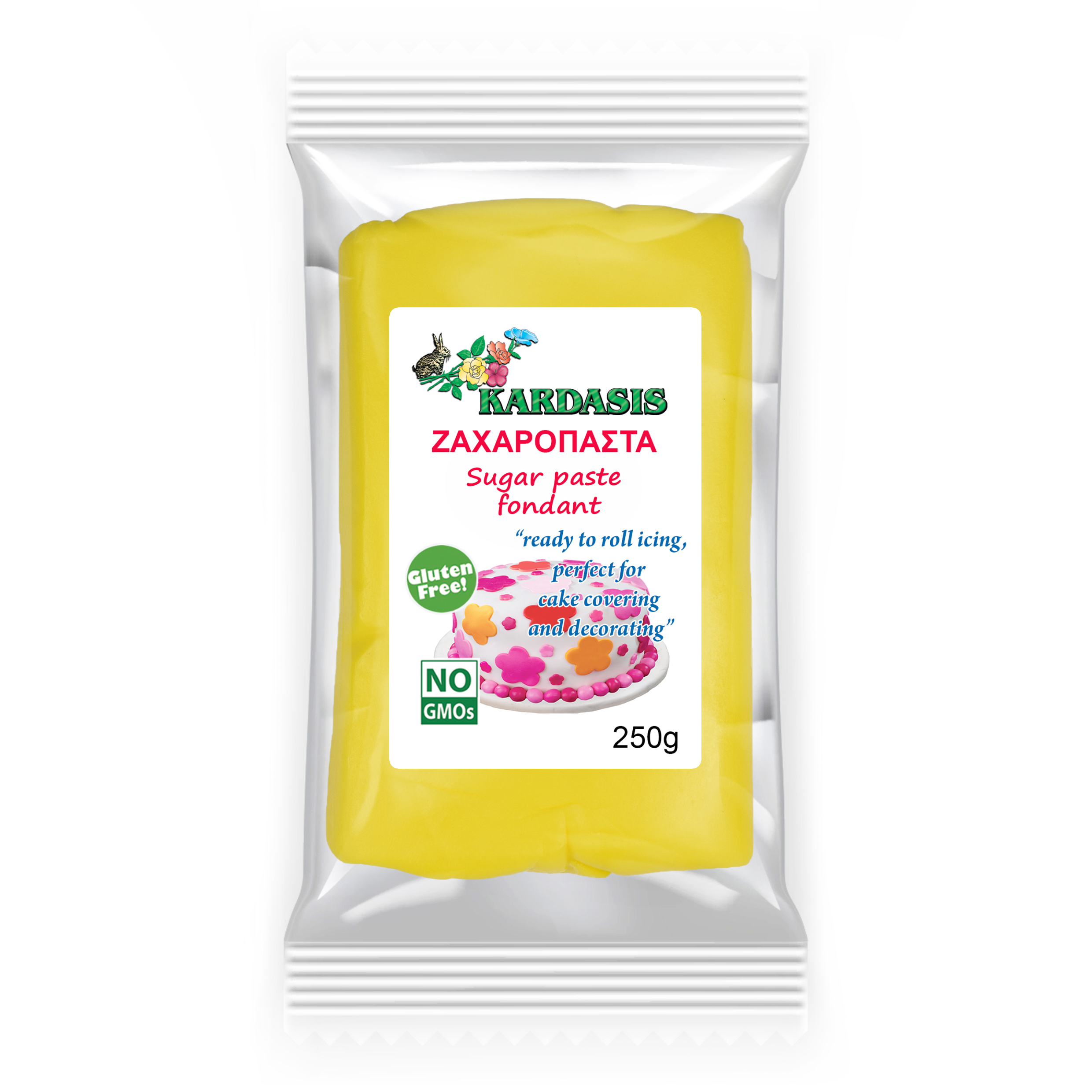 בצק סוכר בצבע צהוב, 250 גרם, Kardasis