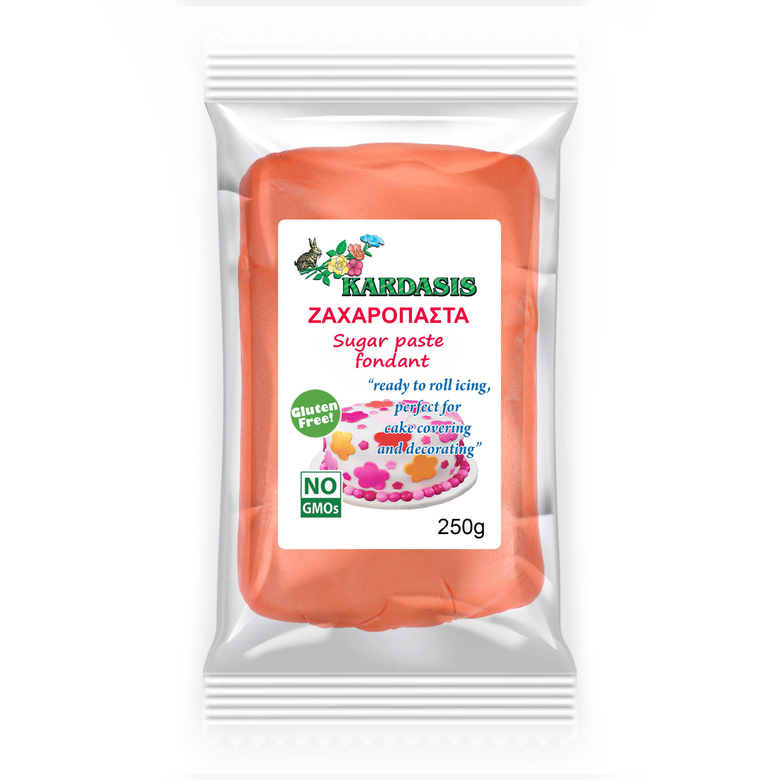 בצק סוכר בצבע כתום, 250 גרם, Kardasis