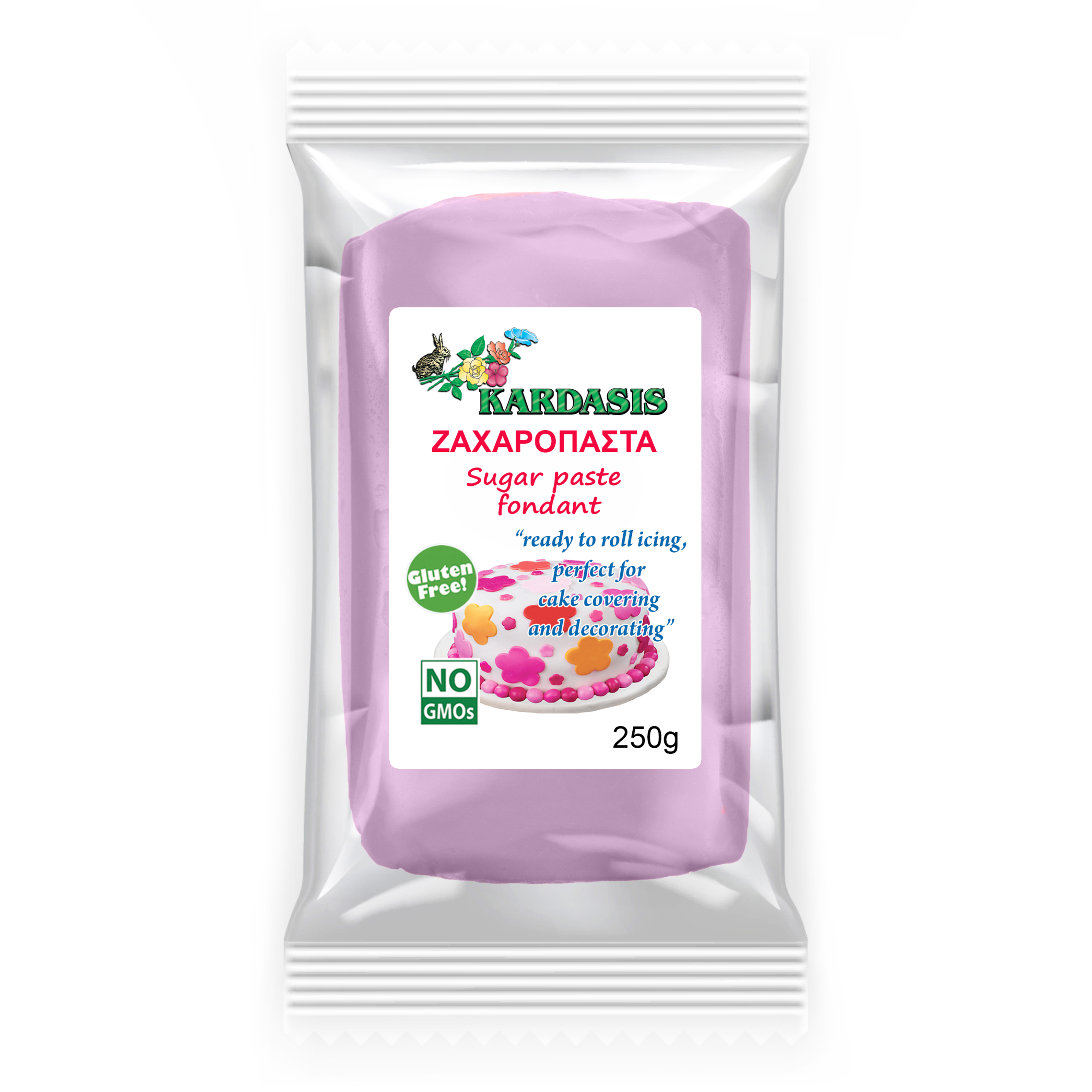 בצק סוכר בצבע לילך, 250 גרם, Kardasis