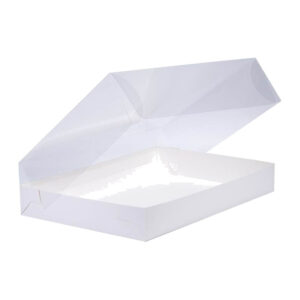 קופסת קרטון לבנה 35X25X8.5 ס"מ עם מכסה PVC שקוף