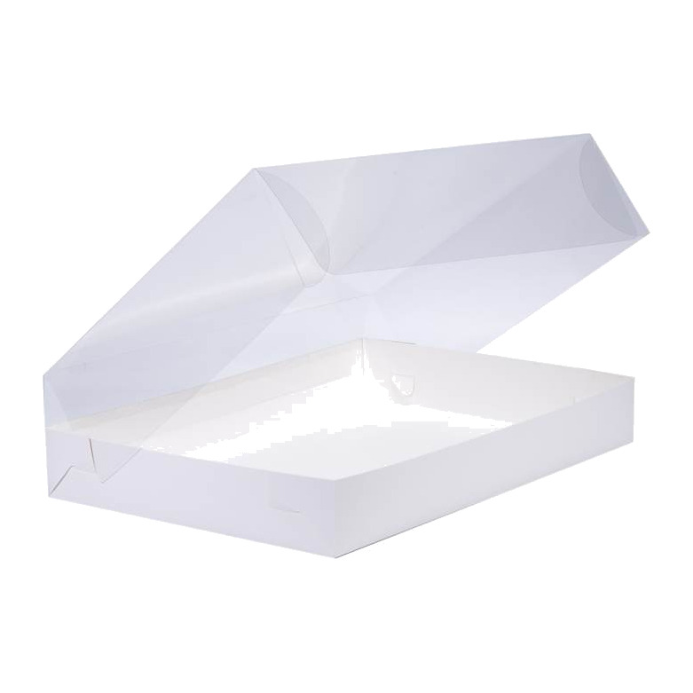 קופסת קרטון לבנה 35X25X8.5 ס"מ עם מכסה PVC שקוף