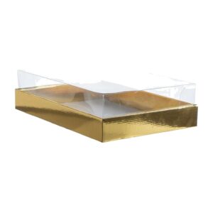 קופסא לעוגת מספרים 43X31X11.5 ס"מ בצבע זהב עם מכסה שקוף