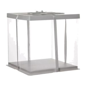קופסא לעוגה גבוהה 31X31X30 ס"מ לבנה עם דפנות שקופות