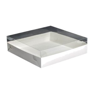 קופסת קרטון לבנה 30X30X11.5 ס"מ עם מכסה PVC שקוף
