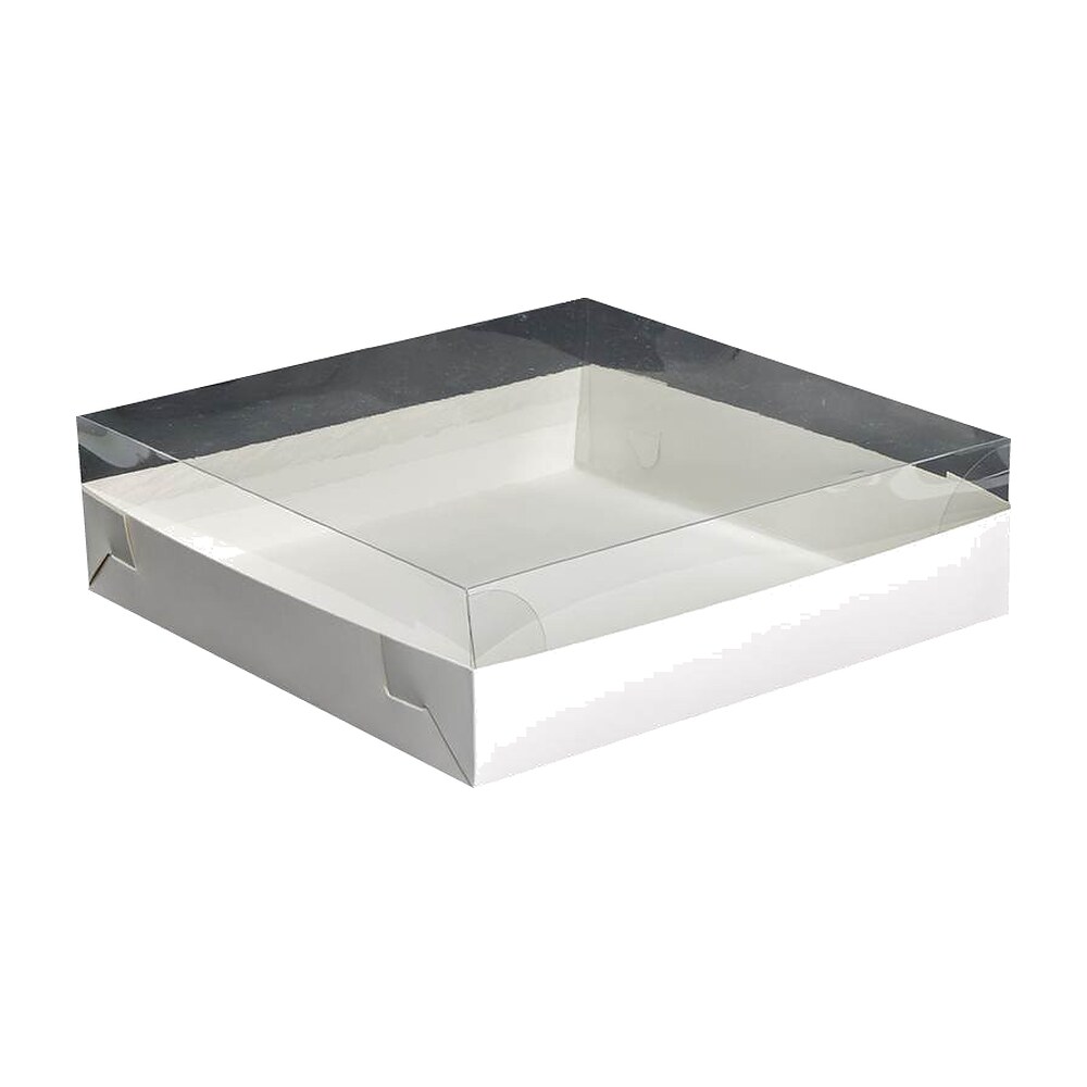 קופסת קרטון לבנה 30X30X11.5 ס"מ עם מכסה PVC שקוף