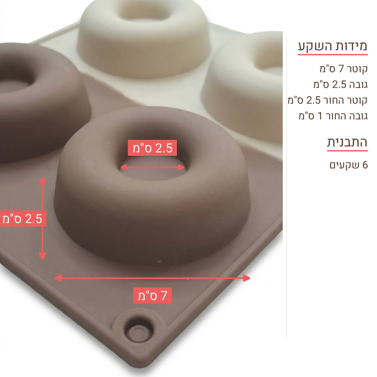 מידות השקע: קוטר 7 ס"מ, גובה 2.5 ס"מ, חור 2.5 ס"מ